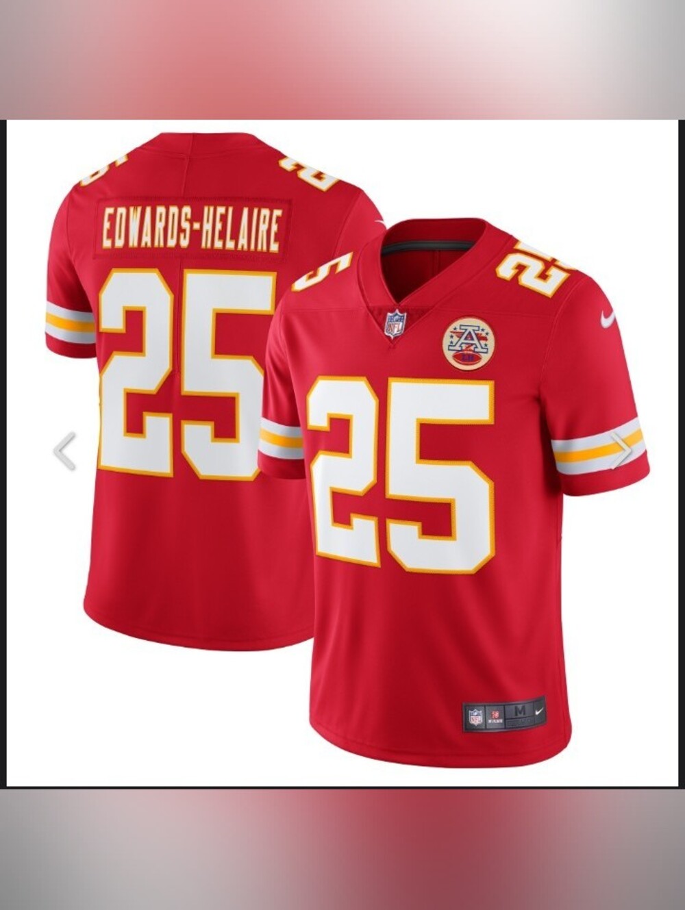 Nike Red Chiefs #25 Edwards-Helaire On Field Jersey Adult XL